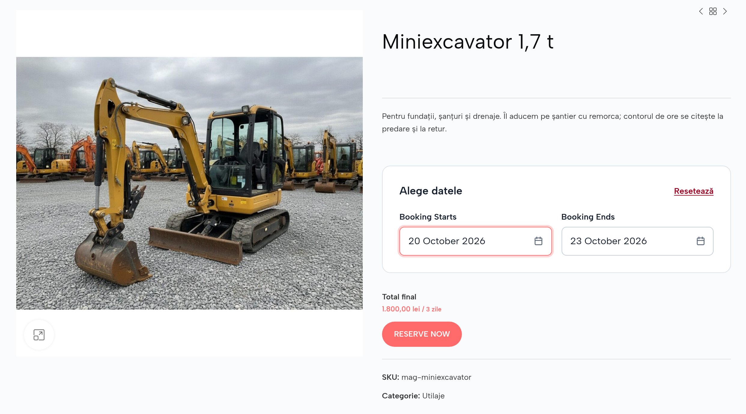Miniexcavatorul pe site: zilele 20–23 octombrie alese, 1.800 lei pentru trei zile