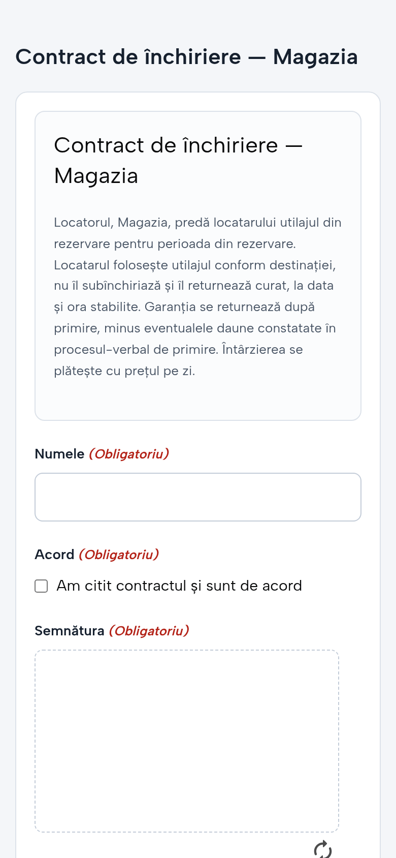 Contractul de închiriere pe telefonul clientului: textul contractului, numele, acordul și semnătura