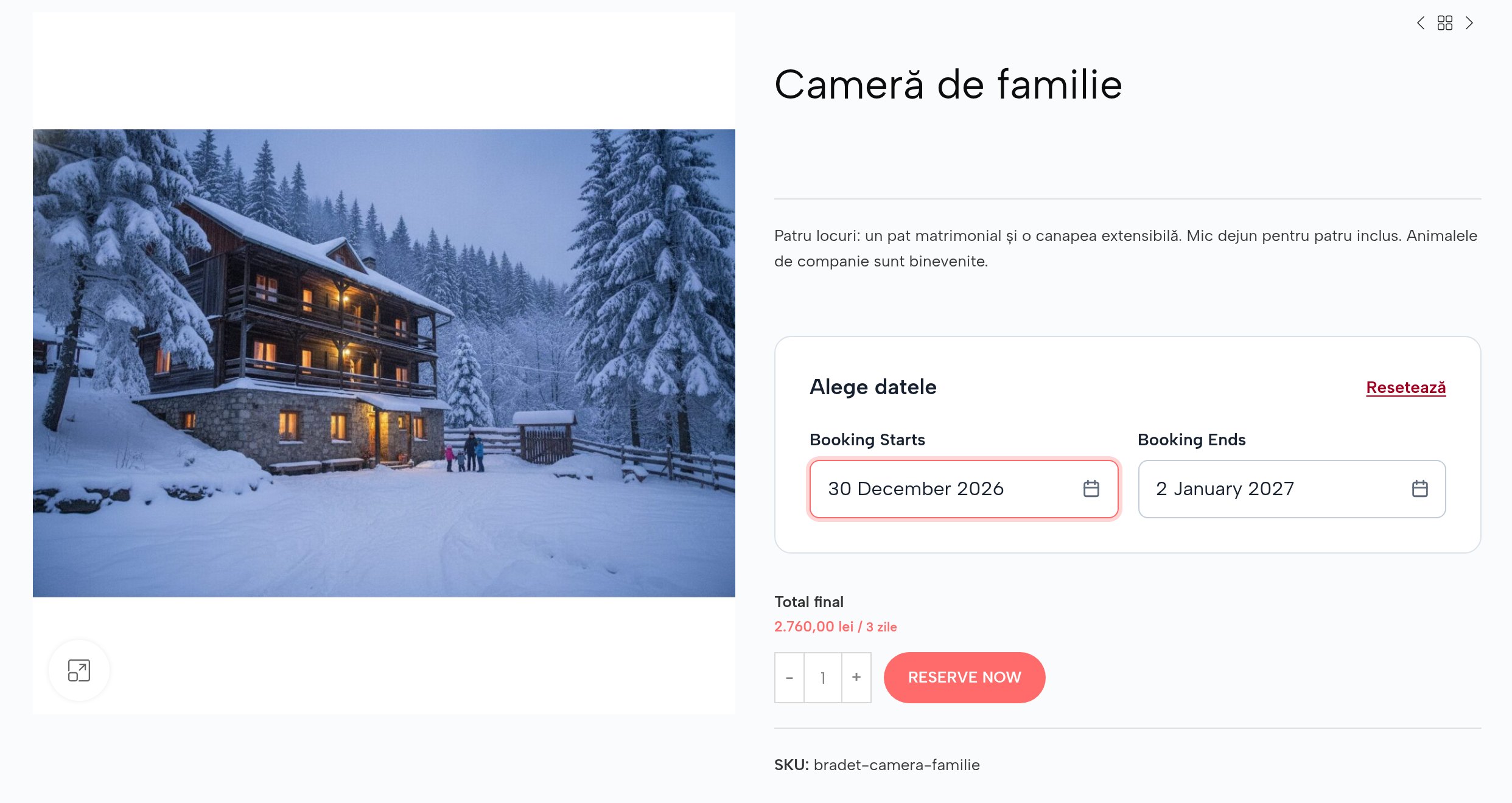Camera de familie de Revelion pe site: 30 decembrie – 2 ianuarie, 2.760 lei pentru trei nopți