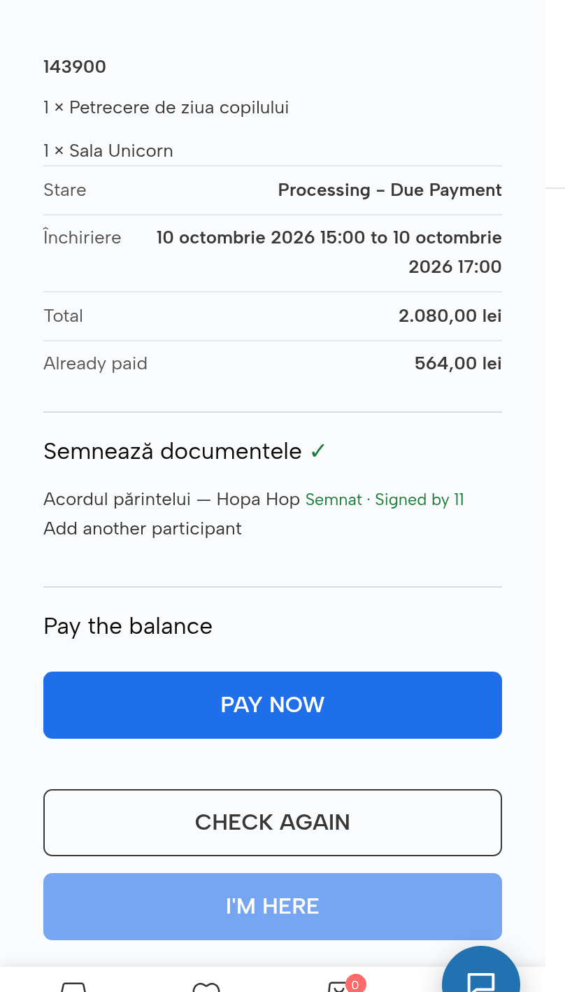 Check-in-ul petrecerii Sofiei pe telefon: rezervarea găsită, actele, plata