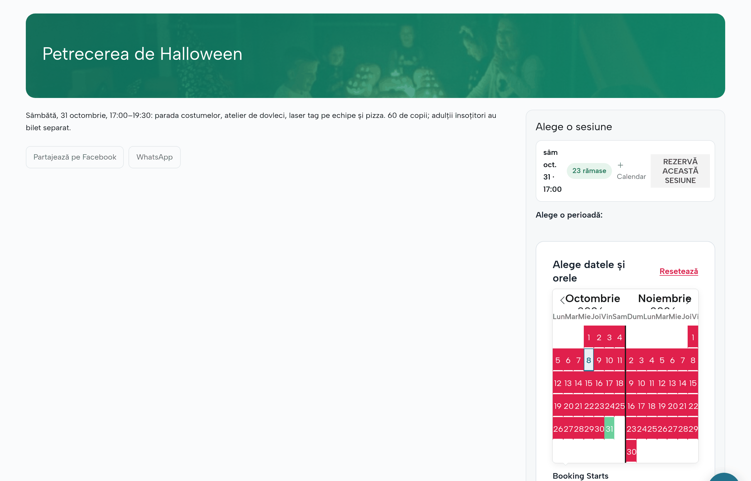 Petrecerea de Halloween pe site: sâmbătă, 31 octombrie, 17:00, 23 de locuri rămase, biletul de adult însoțitor