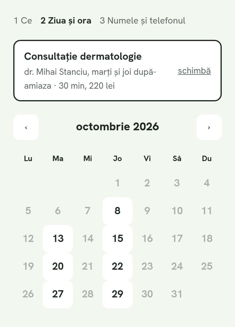 Dermatologia, cu dr. Stanciu: în calendar sunt libere doar marțile și joile
