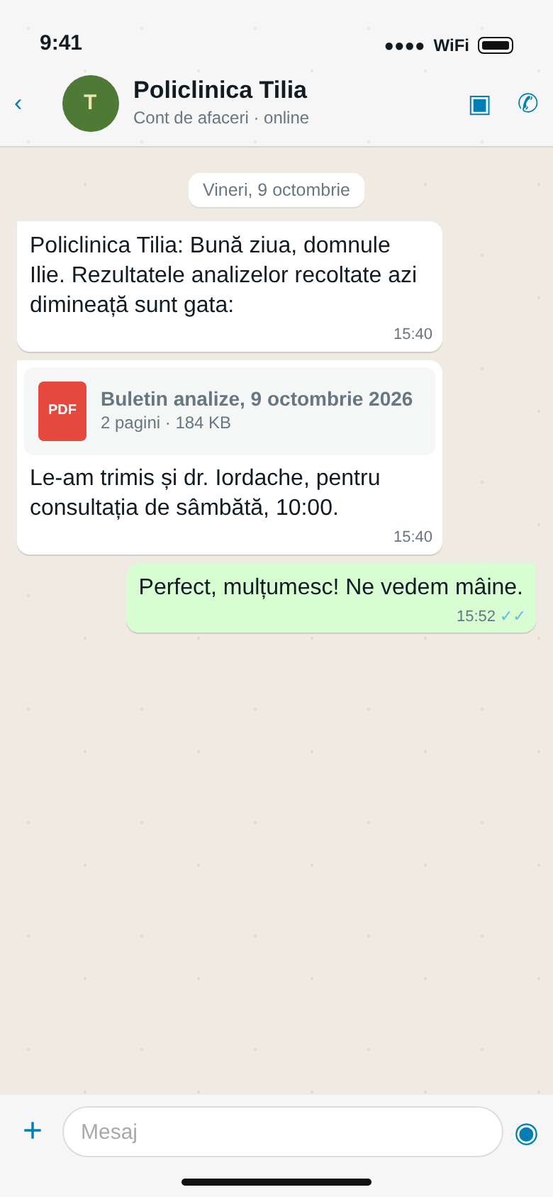 WhatsApp: rezultatele analizelor sunt gata, buletinul în PDF, trimis și medicului endocrinolog
