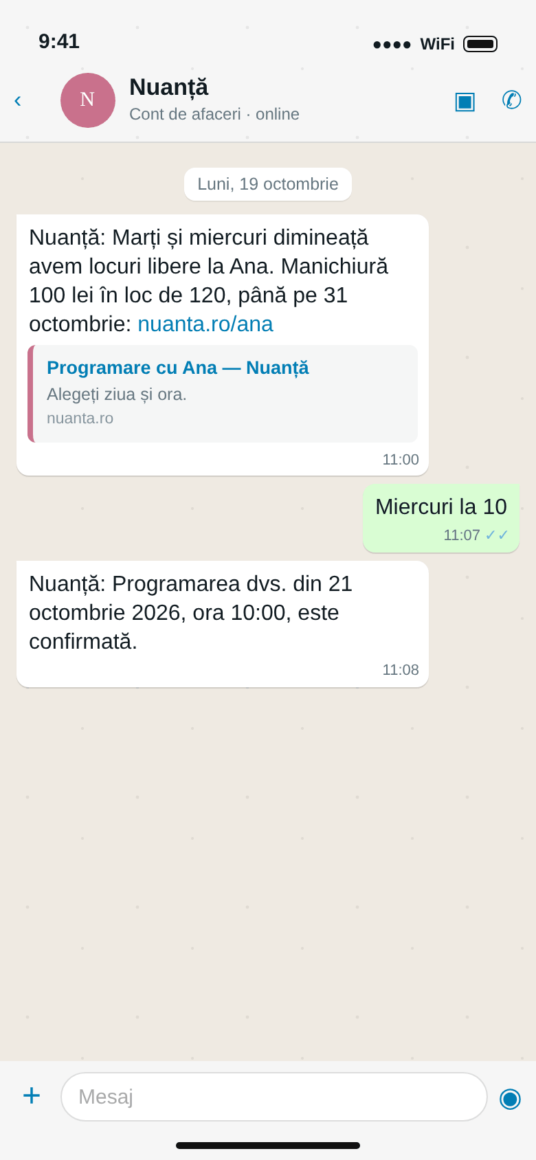 WhatsApp: oferta pentru marți și miercuri dimineață la Ana, și programarea care a venit din ea