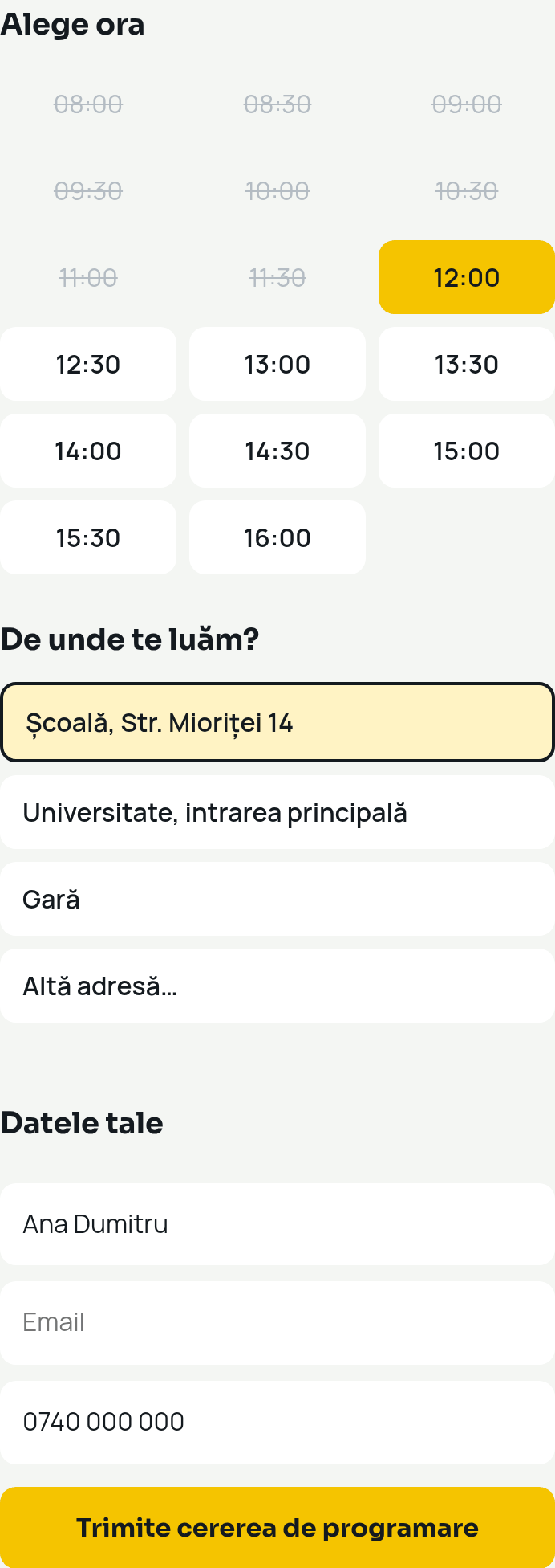 Orele libere de joi cu 12:00 aleasă, apoi „De unde te luăm?”: școala, Universitatea, Gara sau altă adresă