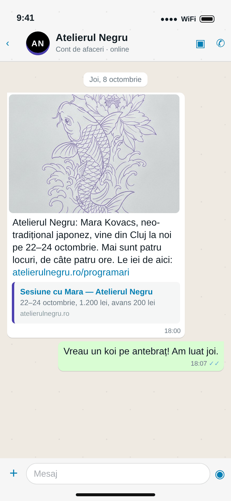 WhatsApp: anunțul cu Mara Kovacs, 22–24 octombrie, patru locuri, și răspunsul unei cliente